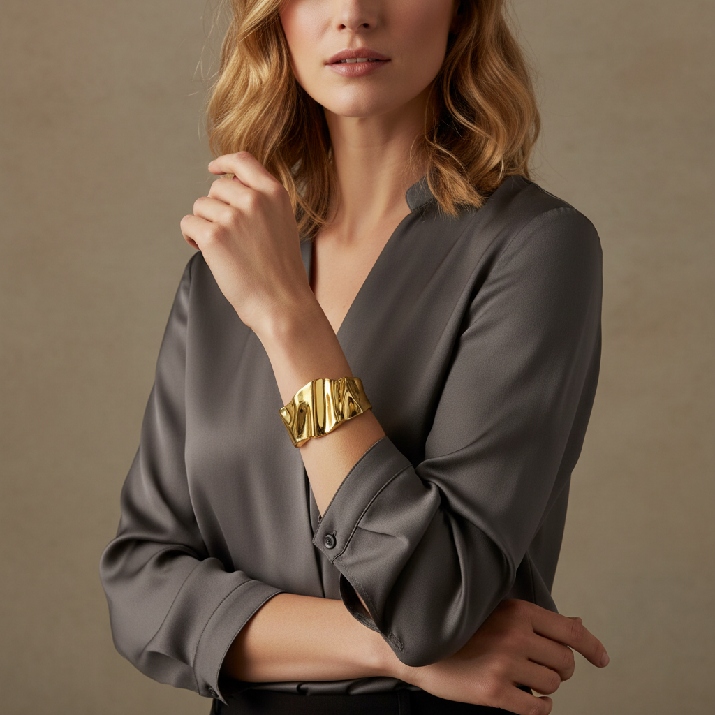 Ekrowl Molten-Glow: Anti-Tarnish Liquid Gold Sculpted Bangle