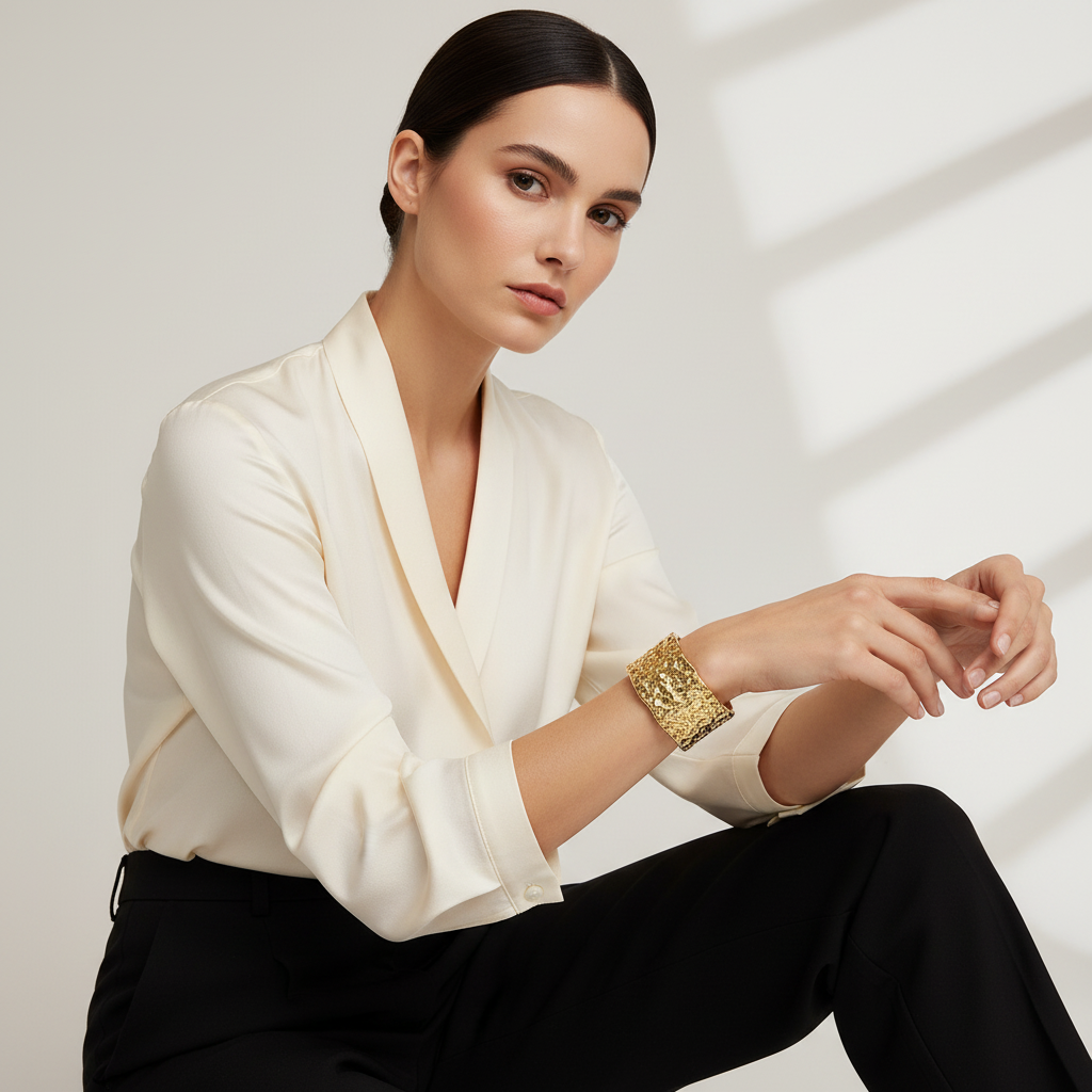 Ekrowl Terra-Glow 18K Gold-Plated Hammered Texture Cuff — Bold Organic Gold Bangles for Women