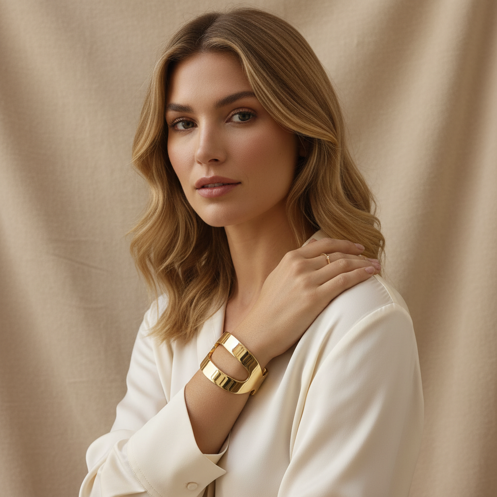 Ekrowl Zenith-Cuff: 18K Gold-Plated Architectural Split-Frame Bangle