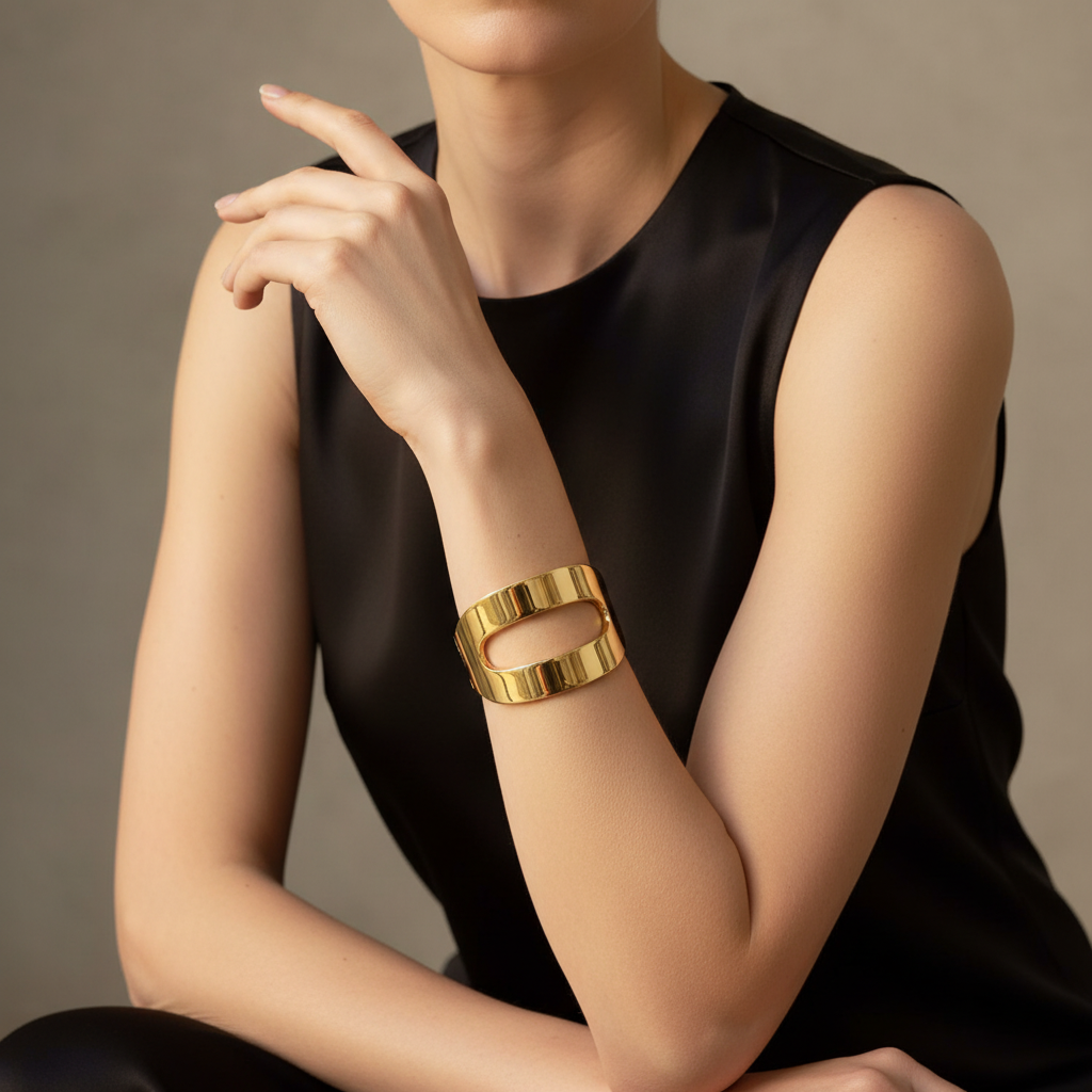Ekrowl Zenith-Cuff: 18K Gold-Plated Architectural Split-Frame Bangle