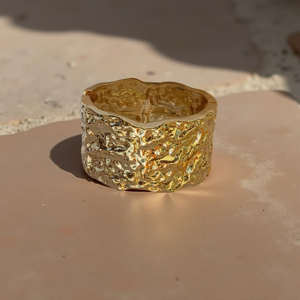 Ekrowl Terra-Glow 18K Gold-Plated Hammered Texture Cuff — Bold Organic Gold Bangles for Women