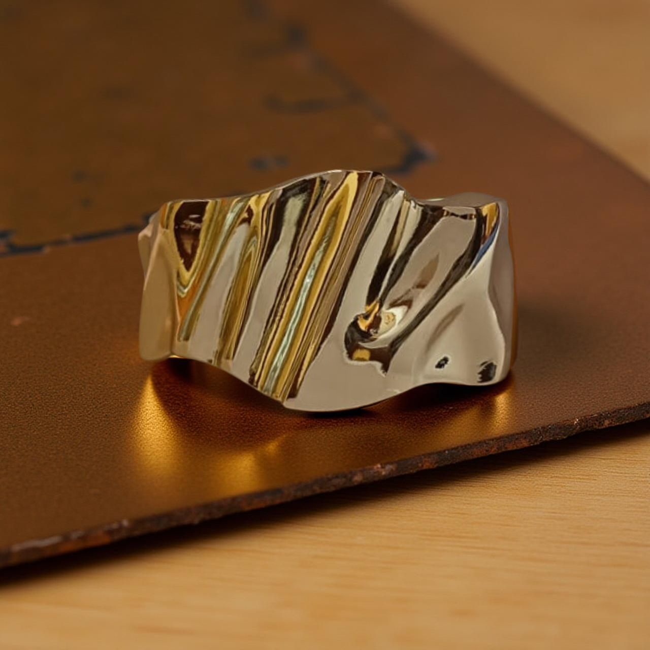 Ekrowl Molten-Glow: Anti-Tarnish Liquid Gold Sculpted Bangle