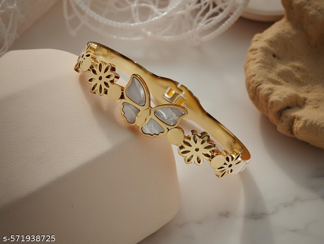 Ekrowl Flutter-Luck: 18K Gold Anti-Tarnish Butterfly Floral Design Bracelet