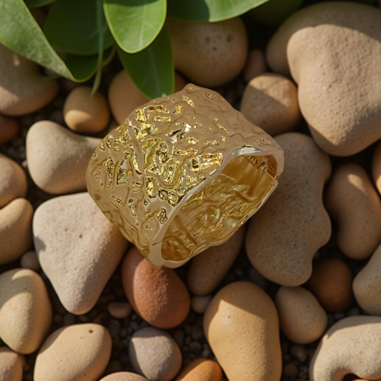 Ekrowl Terra-Glow 18K Gold-Plated Hammered Texture Cuff — Bold Organic Gold Bangles for Women