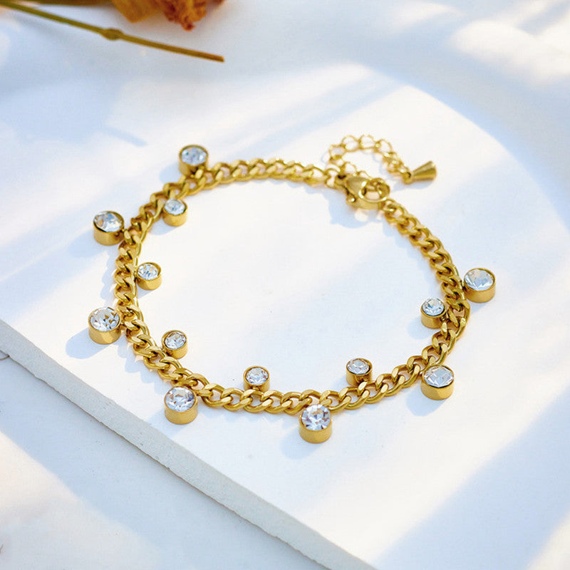 Ekrowl Stellar-Curb: 18K Gold-Plated Crystal Charm Link Bracelet