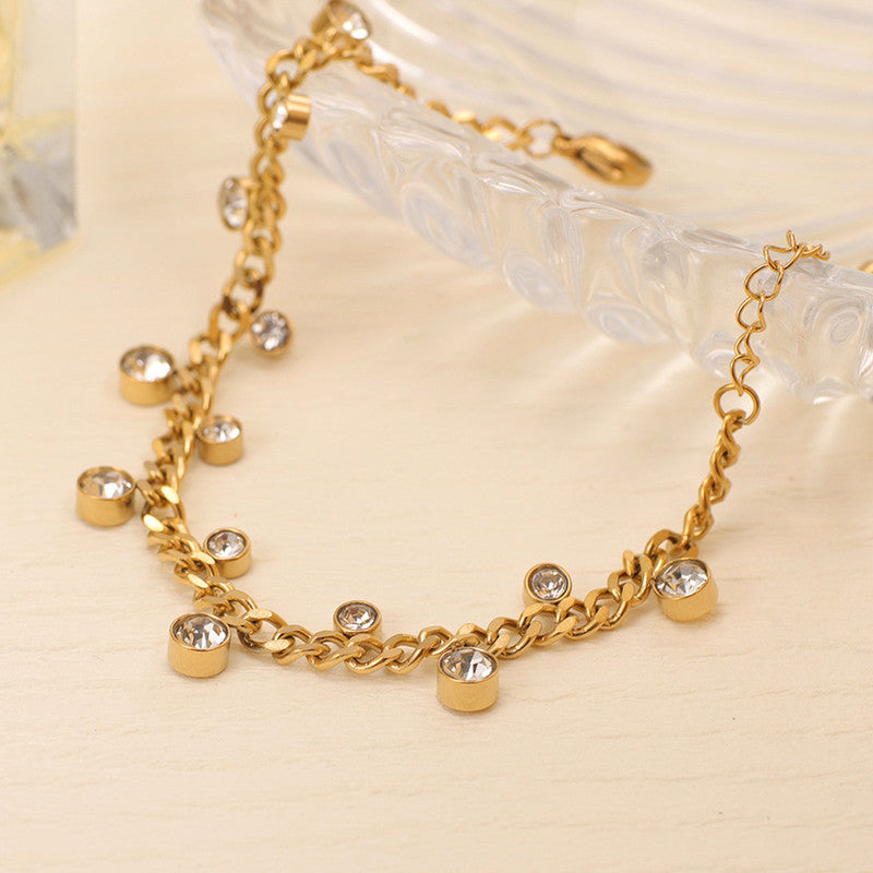 Ekrowl Stellar-Curb: 18K Gold-Plated Crystal Charm Link Bracelet