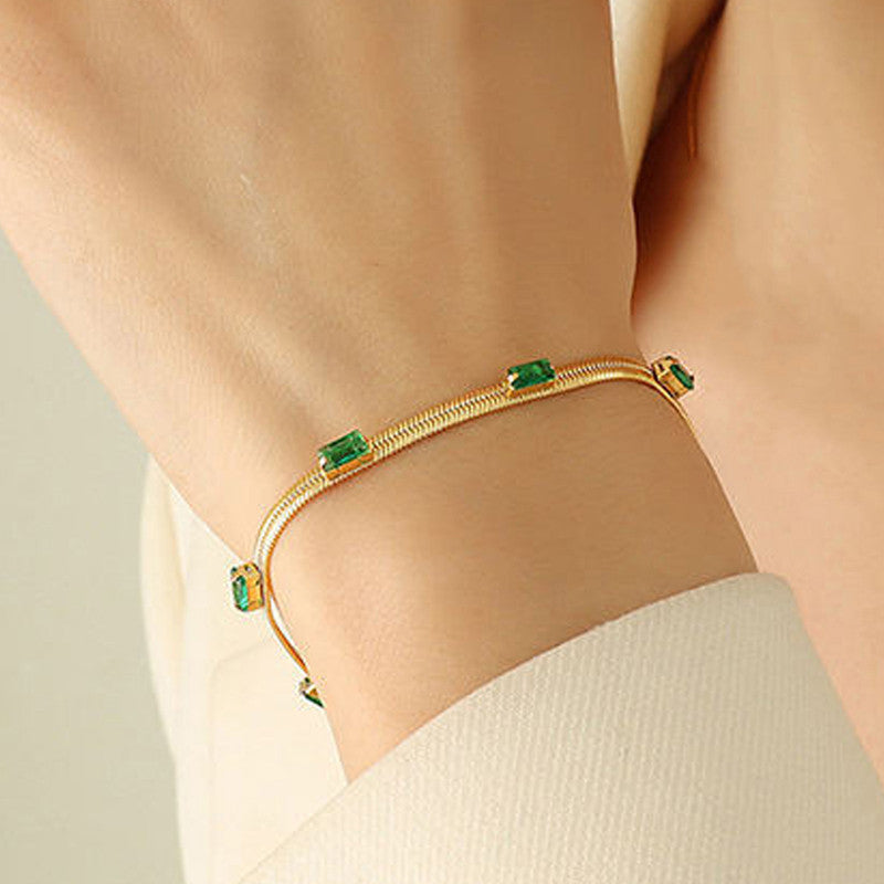 Ekrowl Emerald-Snake: 18K Gold-Plated Herringbone Link Bracelet