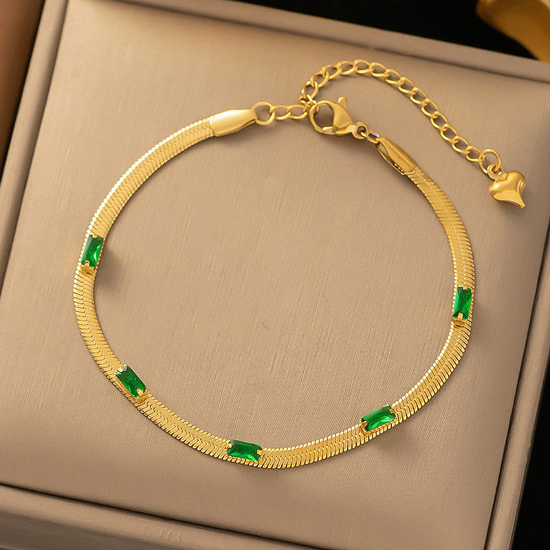 Ekrowl Emerald-Snake: 18K Gold-Plated Herringbone Link Bracelet