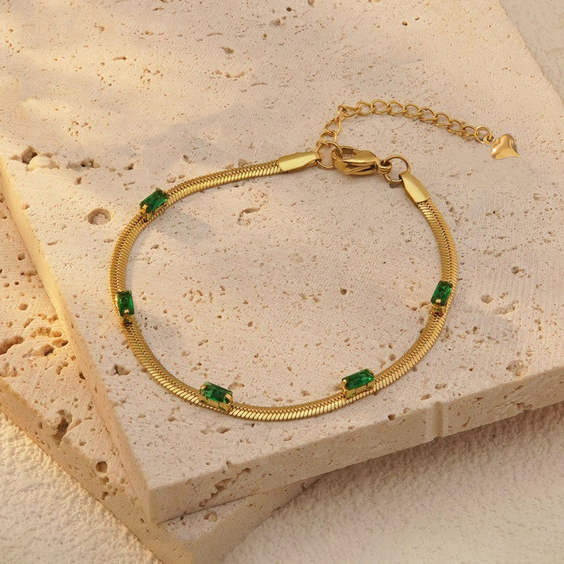 Ekrowl Emerald-Snake: 18K Gold-Plated Herringbone Link Bracelet