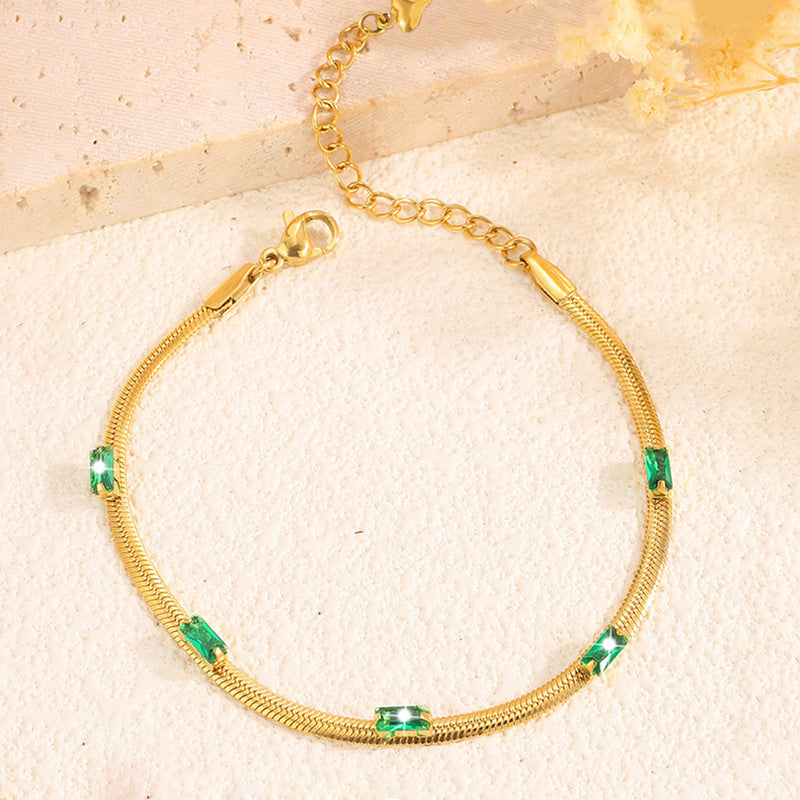 Ekrowl Emerald-Snake: 18K Gold-Plated Herringbone Link Bracelet