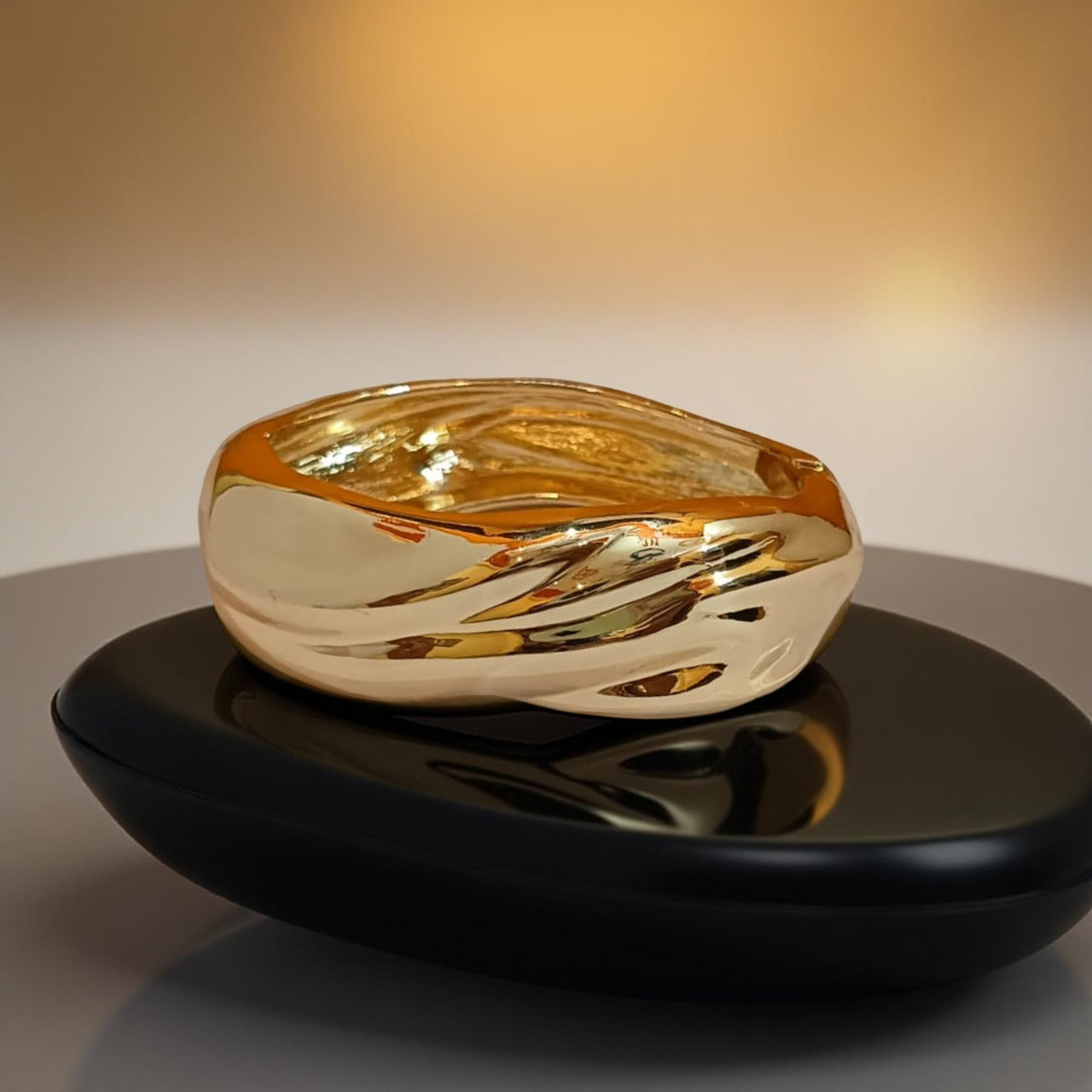 Ekrowl Fluid-Aura 18K Gold-Plated Sculptural Cuff — Bold Organic Wave Gold Bangles for Women