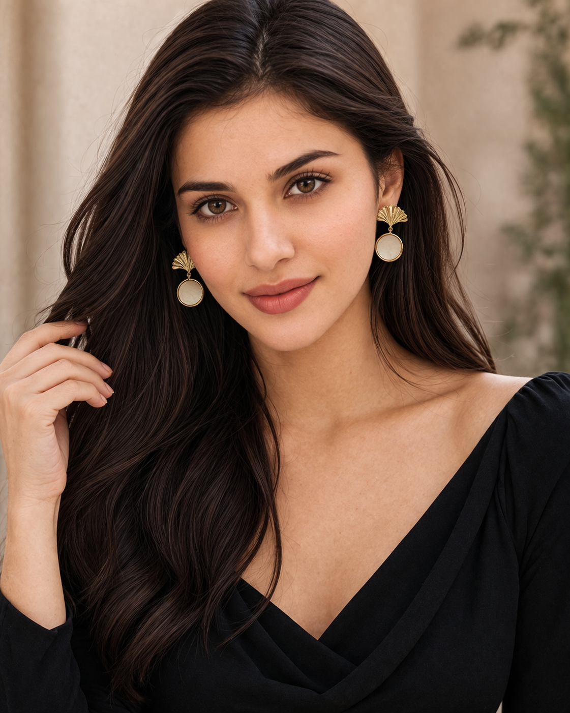 Golden Scallop & Pearl Drop Earrings