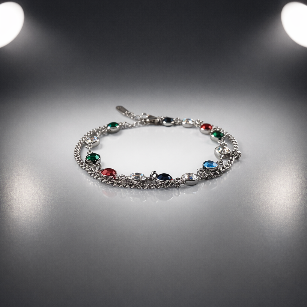 Ekrowl Spectrum-Link: Rhodium-Plated Multi-Gemstone Statement Bracelet