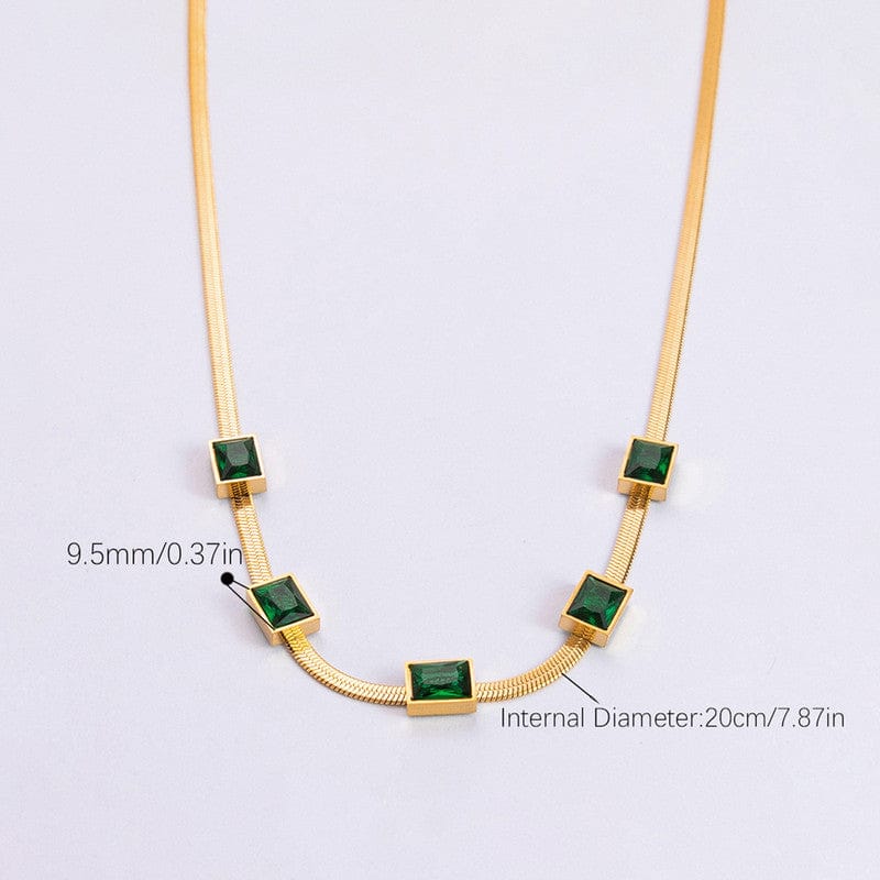 18k Gold Plated 5-Stone Emerald Station Anti-Tarnish Snake Chain Necklace