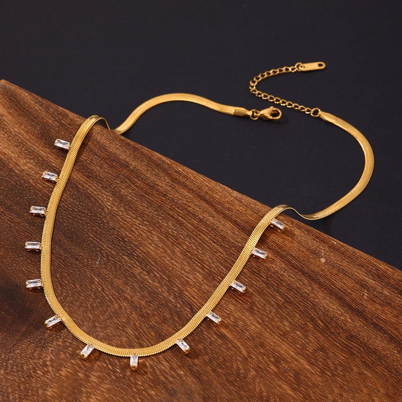 18k Gold Plated Baguette Drop Anti-Tarnish Snake Chain Necklace