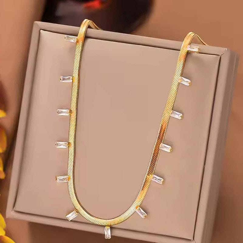 18k Gold Plated Baguette Drop Anti-Tarnish Snake Chain Necklace
