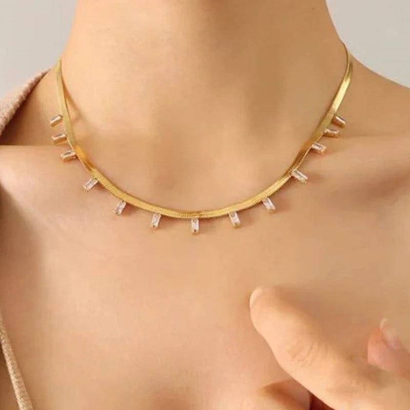 18k Gold Plated Baguette Drop Anti-Tarnish Snake Chain Necklace