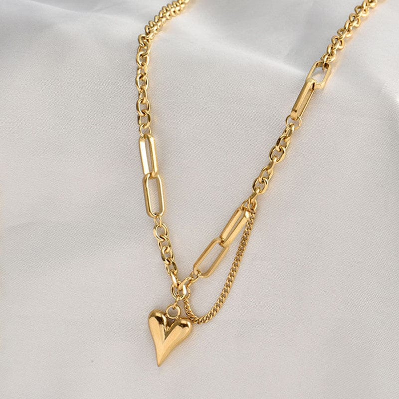 18k Gold Plated Abstract Puffed Heart Anti-Tarnish Link Necklace