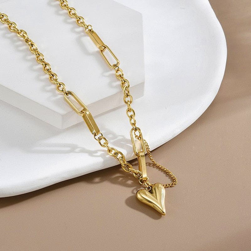 18k Gold Plated Abstract Puffed Heart Anti-Tarnish Link Necklace