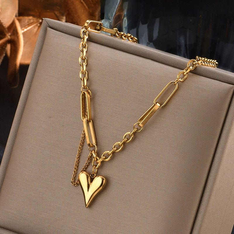 18k Gold Plated Abstract Puffed Heart Anti-Tarnish Link Necklace