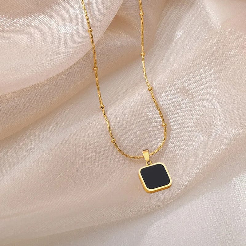 18k Gold Plated Black Square Pendant Anti-Tarnish Satellite Necklace