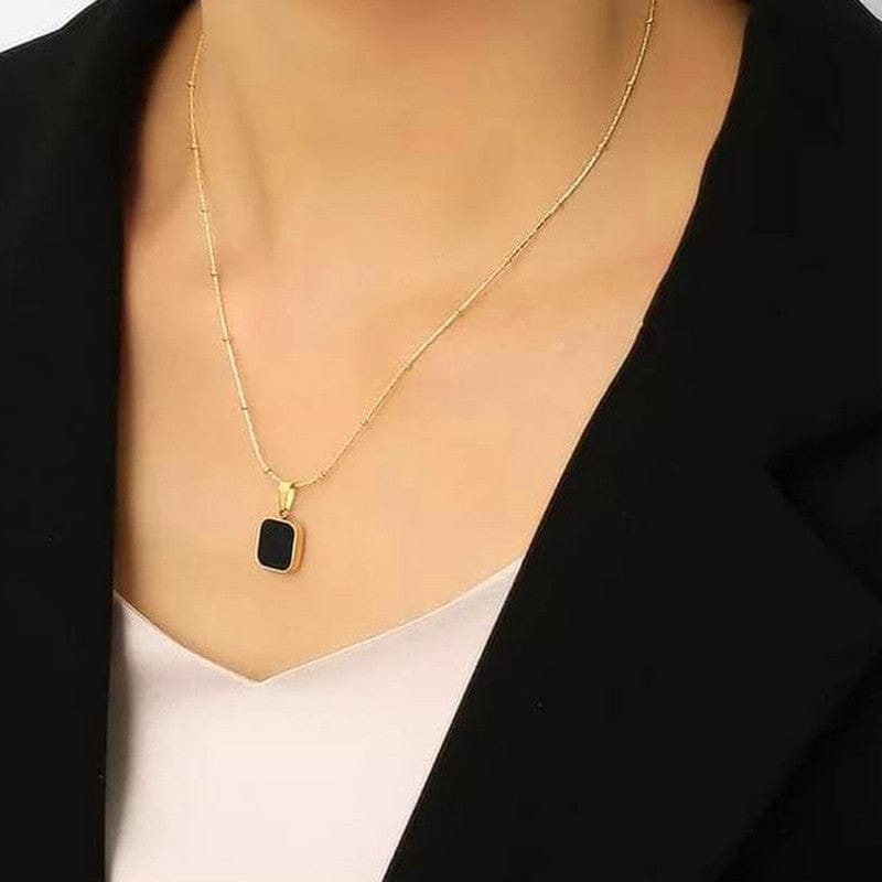 18k Gold Plated Black Square Pendant Anti-Tarnish Satellite Necklace