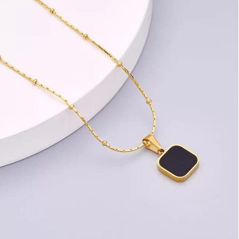 18k Gold Plated Black Square Pendant Anti-Tarnish Satellite Necklace