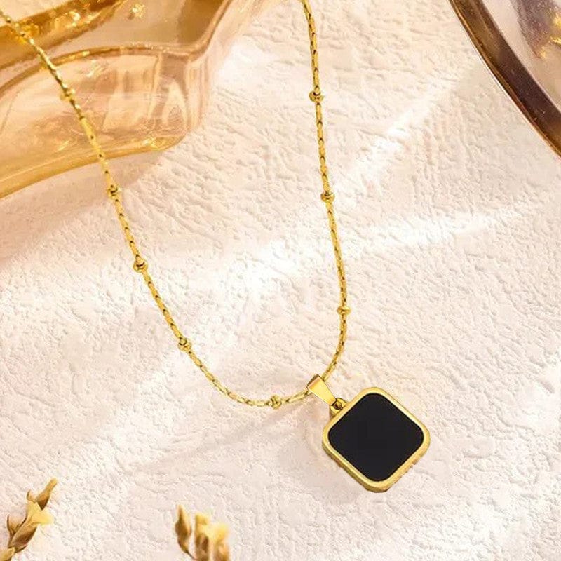 18k Gold Plated Black Square Pendant Anti-Tarnish Satellite Necklace