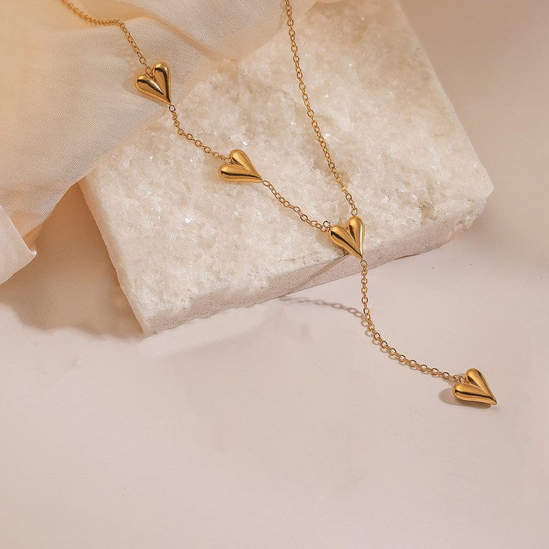 18k Gold Plated Multi-Heart Drop Anti-Tarnish Lariat Necklace