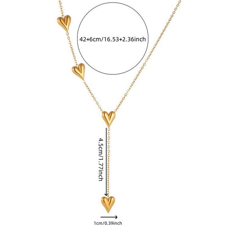 18k Gold Plated Multi-Heart Drop Anti-Tarnish Lariat Necklace