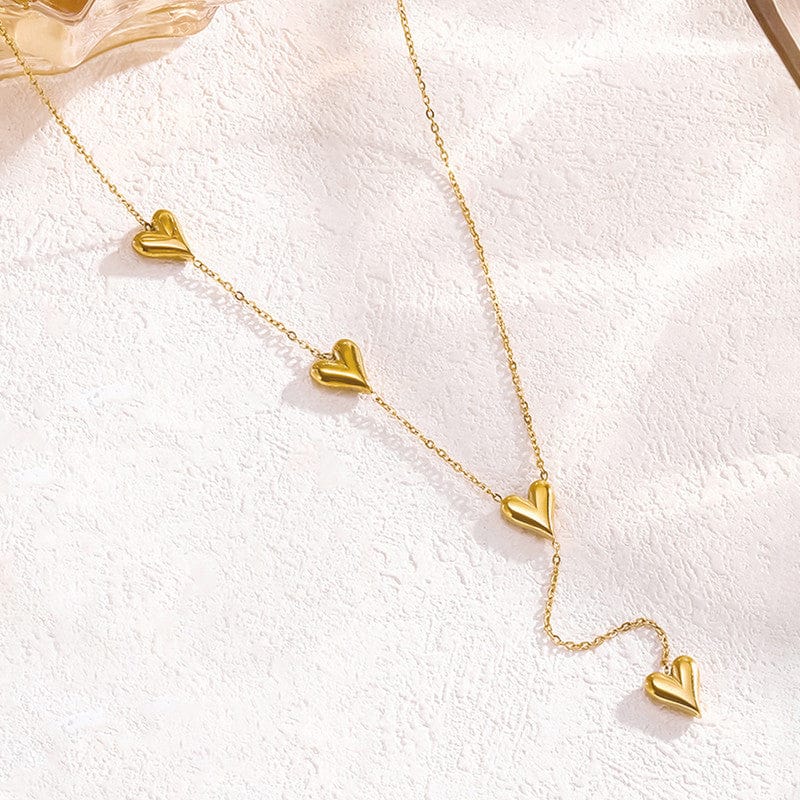 18k Gold Plated Multi-Heart Drop Anti-Tarnish Lariat Necklace