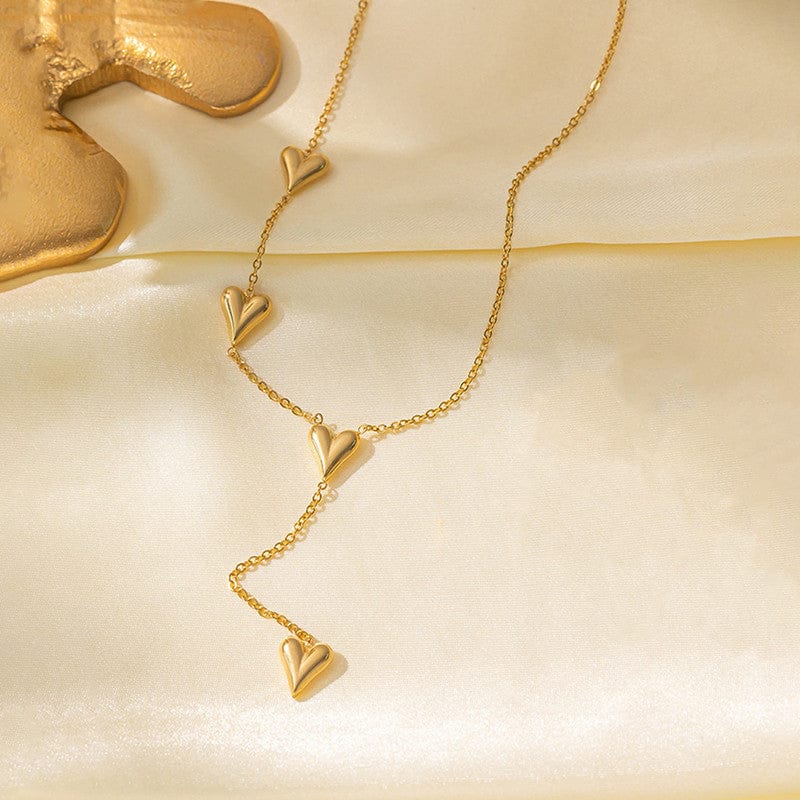 18k Gold Plated Multi-Heart Drop Anti-Tarnish Lariat Necklace