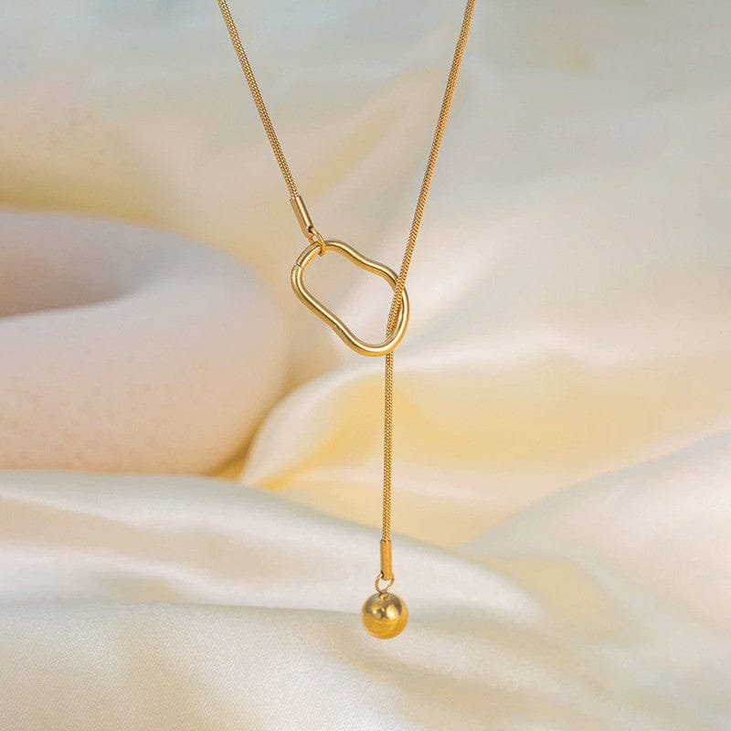 18k Gold Plated Organic Loop & Ball Drop Anti-Tarnish Lariat Necklace