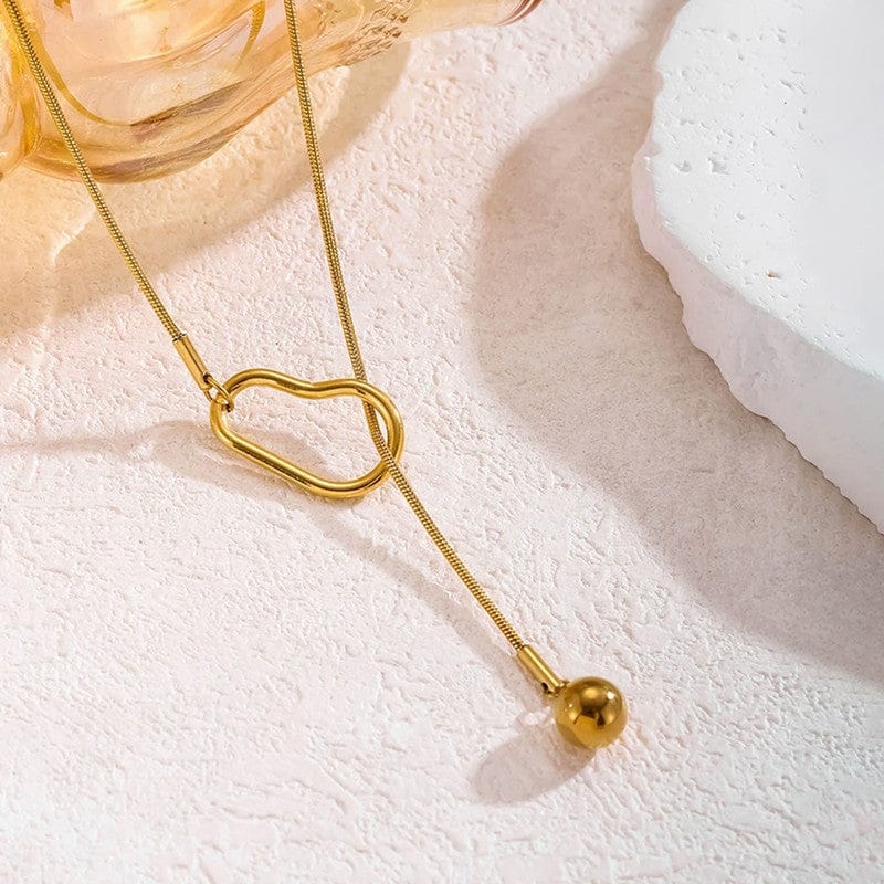 18k Gold Plated Organic Loop & Ball Drop Anti-Tarnish Lariat Necklace