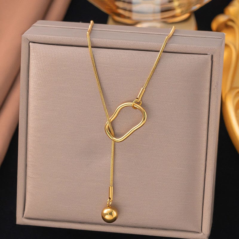 18k Gold Plated Organic Loop & Ball Drop Anti-Tarnish Lariat Necklace