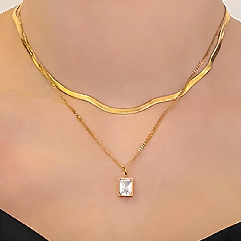 18k Gold Plated Double Layered Clear Stone Anti-Tarnish Necklace