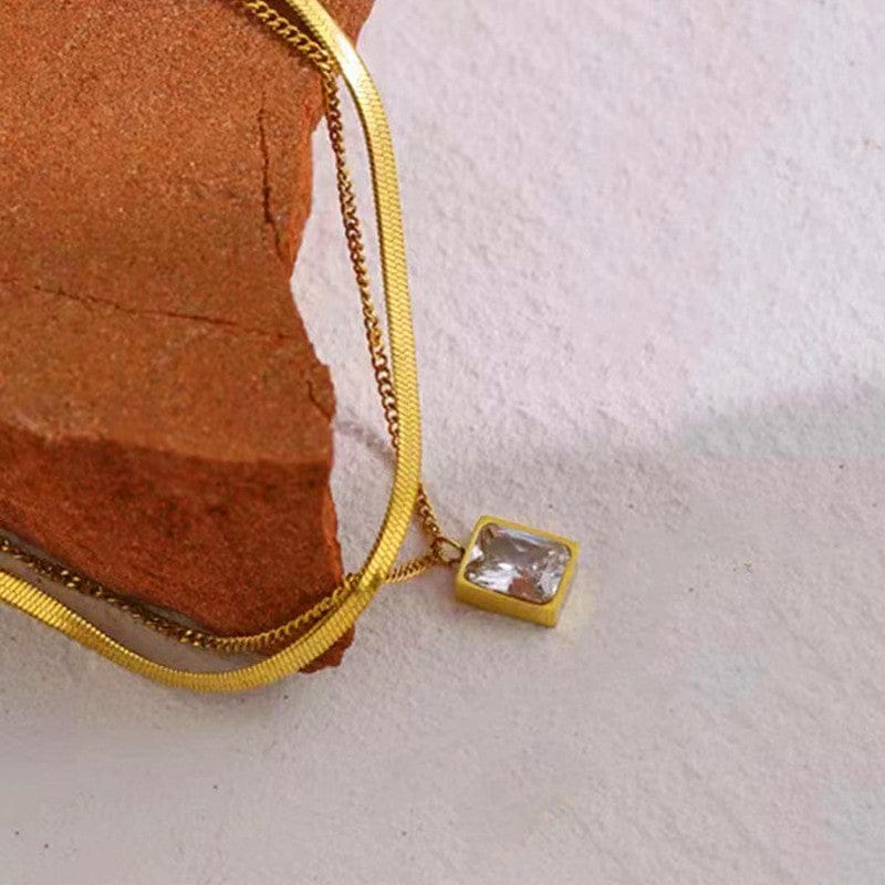 18k Gold Plated Double Layered Clear Stone Anti-Tarnish Necklace