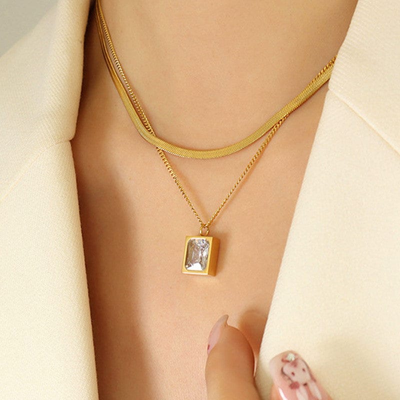 18k Gold Plated Double Layered Clear Stone Anti-Tarnish Necklace