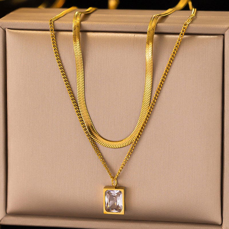 18k Gold Plated Double Layered Clear Stone Anti-Tarnish Necklace