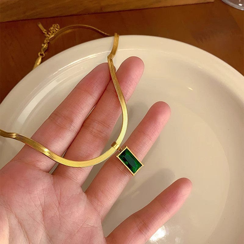 18k Gold Plated Anti-Tarnish Emerald Snake Chain Necklace