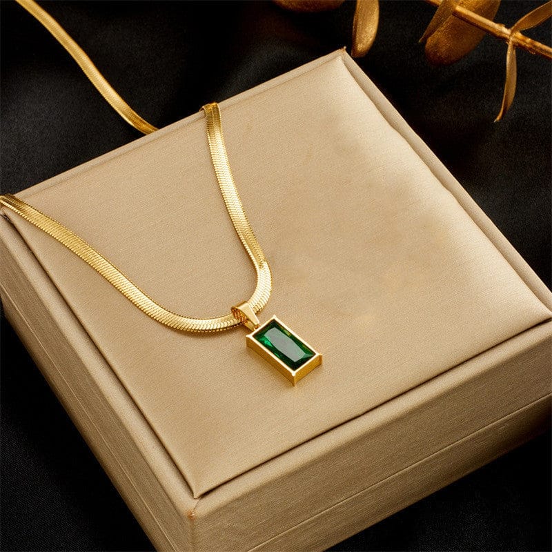 18k Gold Plated Anti-Tarnish Emerald Snake Chain Necklace