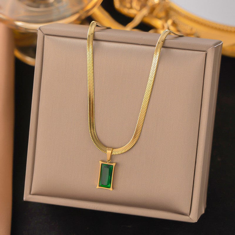 18k Gold Plated Anti-Tarnish Emerald Snake Chain Necklace