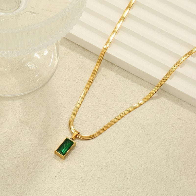18k Gold Plated Anti-Tarnish Emerald Snake Chain Necklace