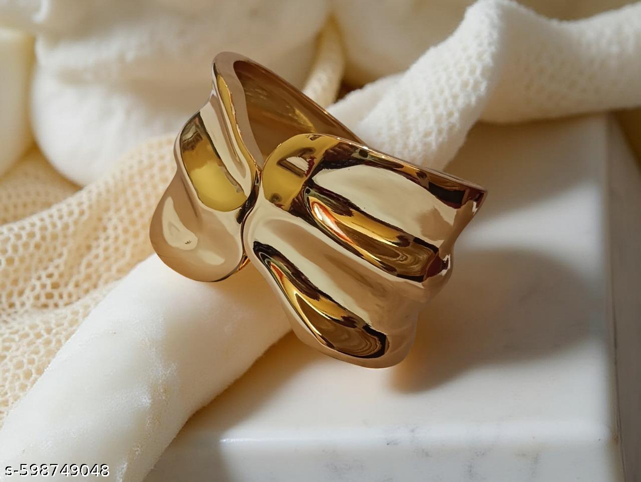 Ekrowl Fluid-Aura 18K Gold-Plated Sculptural Cuff — Bold Organic Wave Gold Bangles for Women