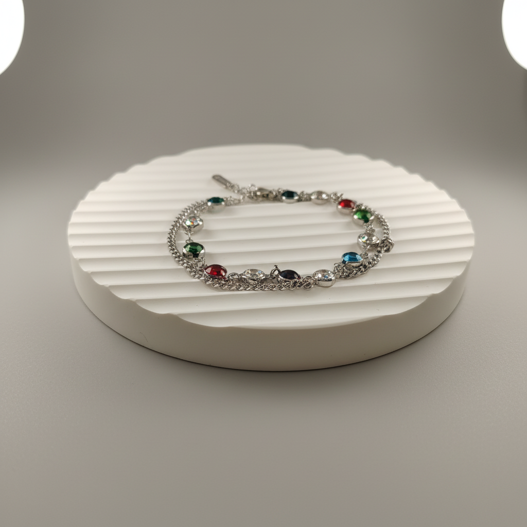 Ekrowl Spectrum-Link: Rhodium-Plated Multi-Gemstone Statement Bracelet