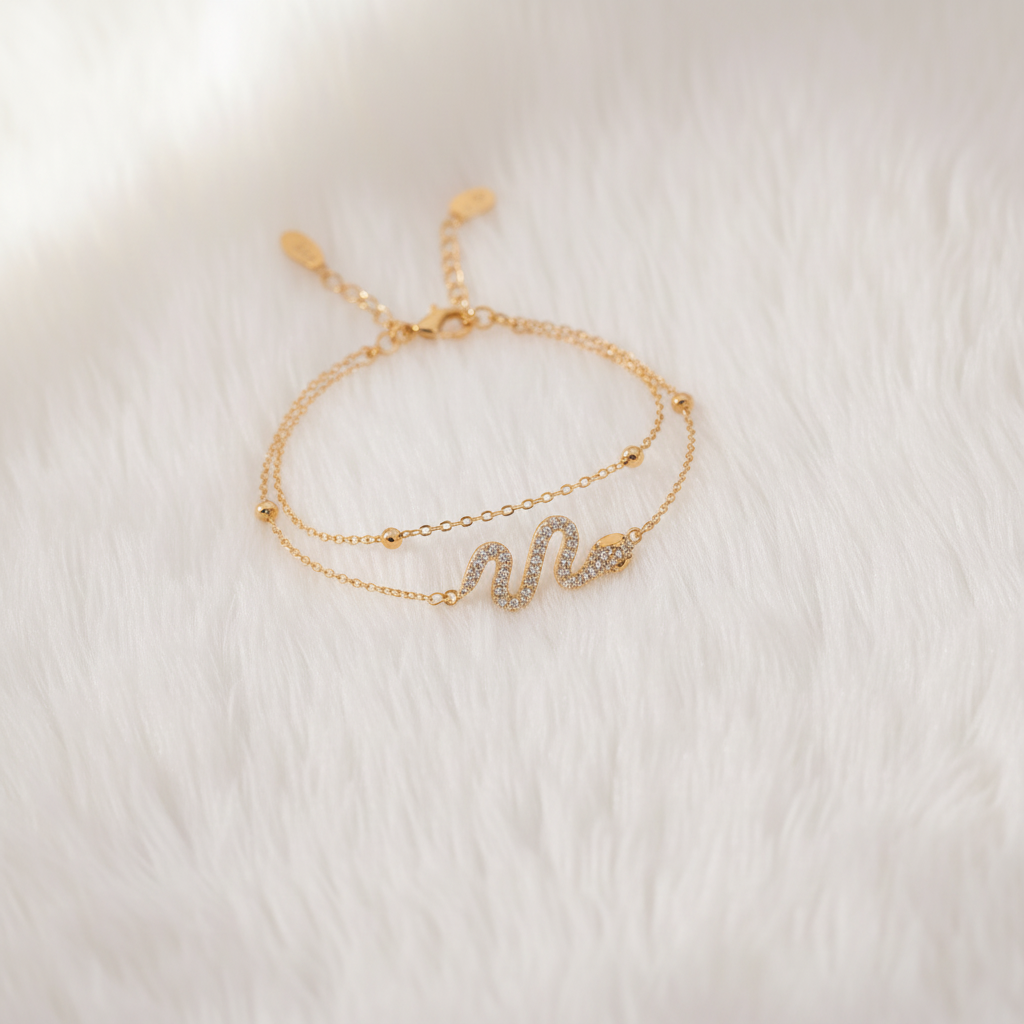 Ekrowl Serpens-Glow: 18K Gold-Plated Pave Crystal Snake Dual Bracelet