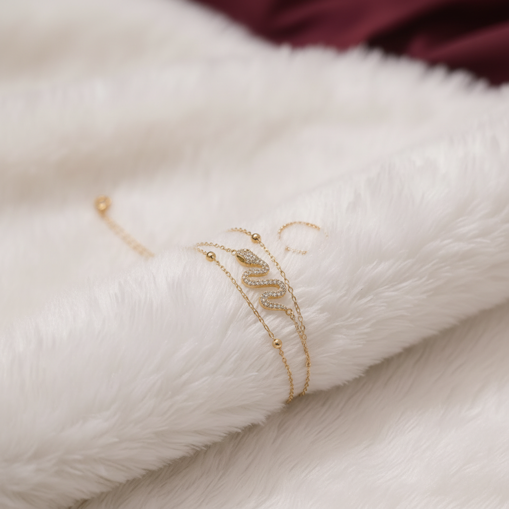 Ekrowl Serpens-Glow: 18K Gold-Plated Pave Crystal Snake Dual Bracelet