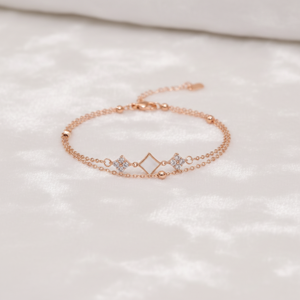 Ekrowl Prism-Duo: 18K Gold-Plated Geometric Diamond Dual-Strand Bracelet