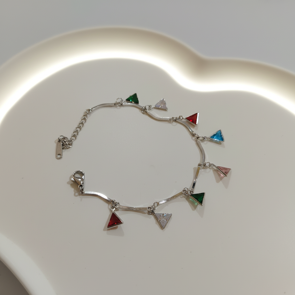 Ekrowl Prism-Triangle: Rhodium-Plated Multicolor Crystal Charm Bracelet