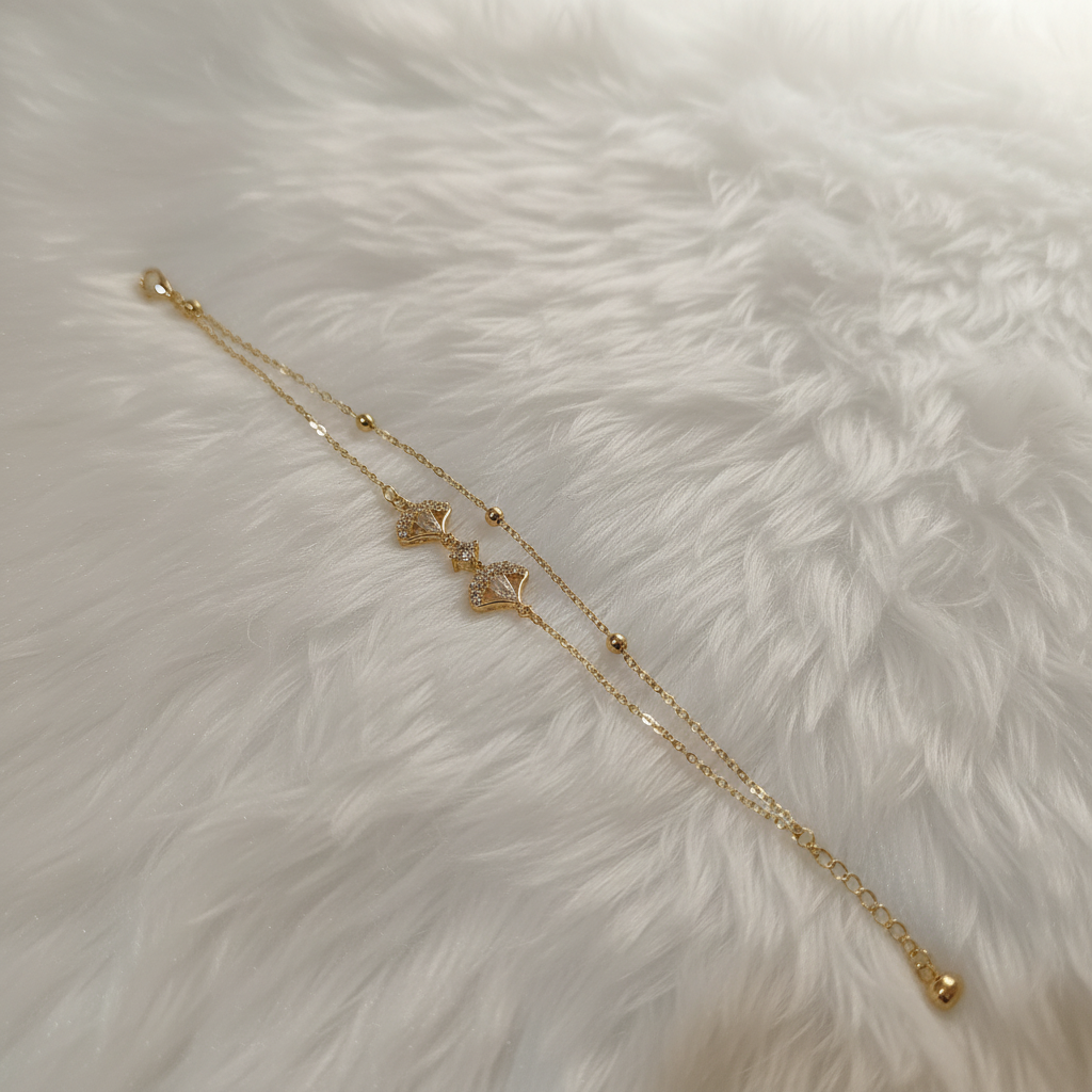 Ekrowl Deco-Fan: 18K Gold-Plated Crystal Fan Double-Layer Bracelet
